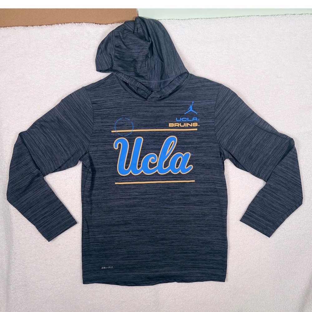 Jordan UCLA Bruins Dri-FIT Hooded Long Sleeve Shirt Kids Large Charcoal Grey